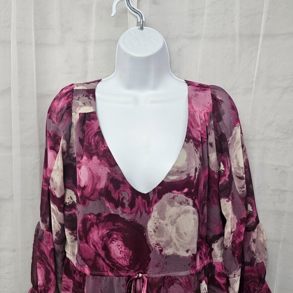 BCBGeneration Pink Purple Floral Mini Dress Coquette Romantic Floral Ruffled M - Picture 2 of 10